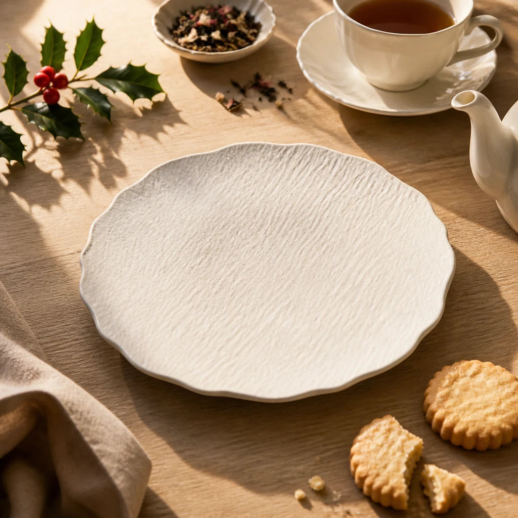 Assiette Petale Albatre - Gouter patisserie francaise hivernal