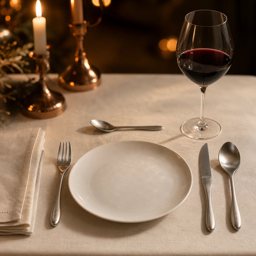 Set 4 couverts Velours - Mise en scene restaurant etoile vin Bordeaux