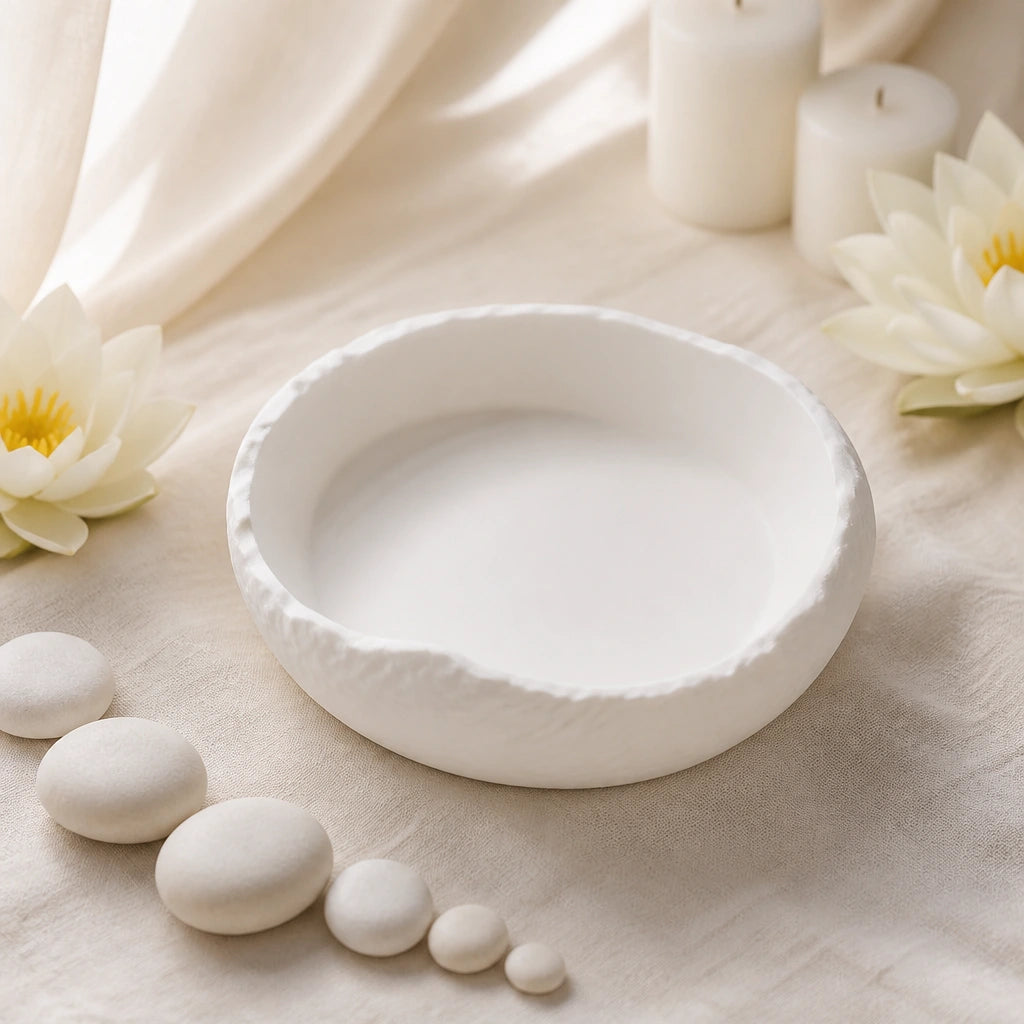 Assiette creuse Vasque Albatre - Table spa zen galets lotus bougies