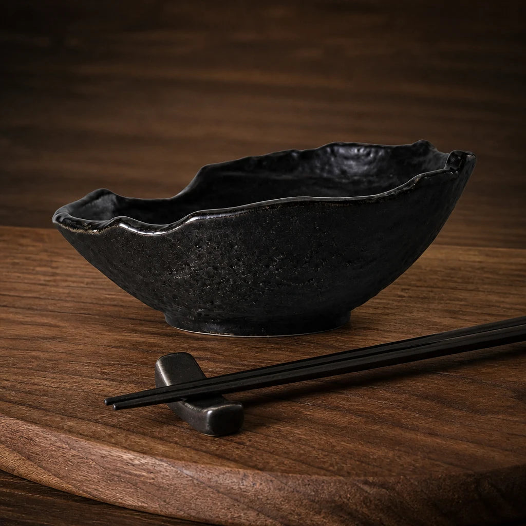 Bol Onde Onyx - Solo planche noyer baguettes laquees noires wabi-sabi