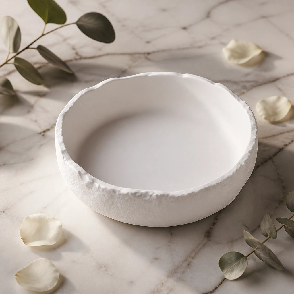 Assiette creuse Vasque Albatre - Marbre blanc petales rose eucalyptus
