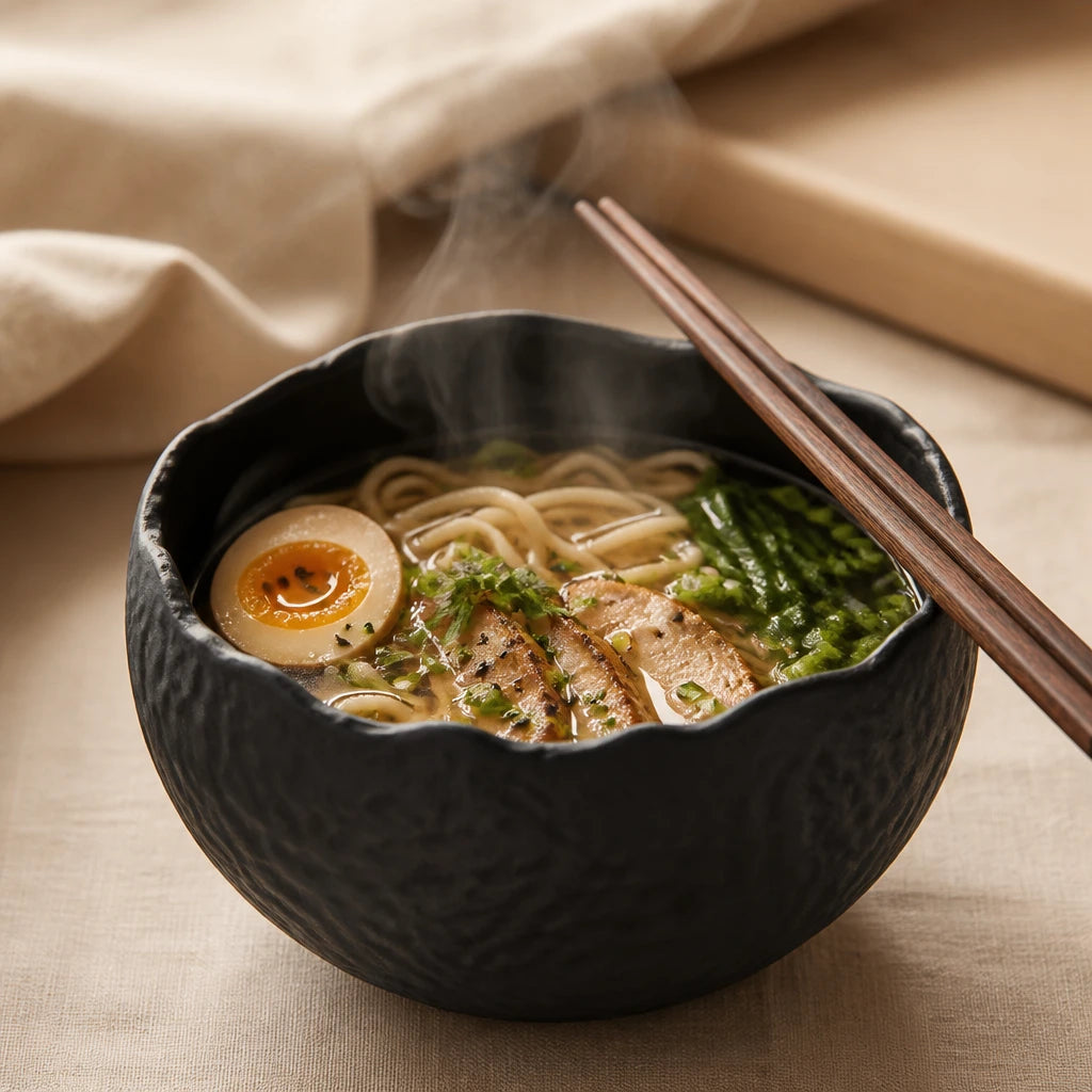 Bol Galet Onyx - Bol rempli de ramen japonais fumant - nouilles oeuf baguettes