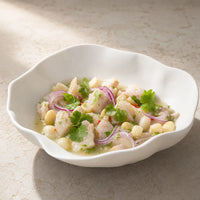 Assiette creuse Vague Albatre - Ceviche poisson cru coriandre