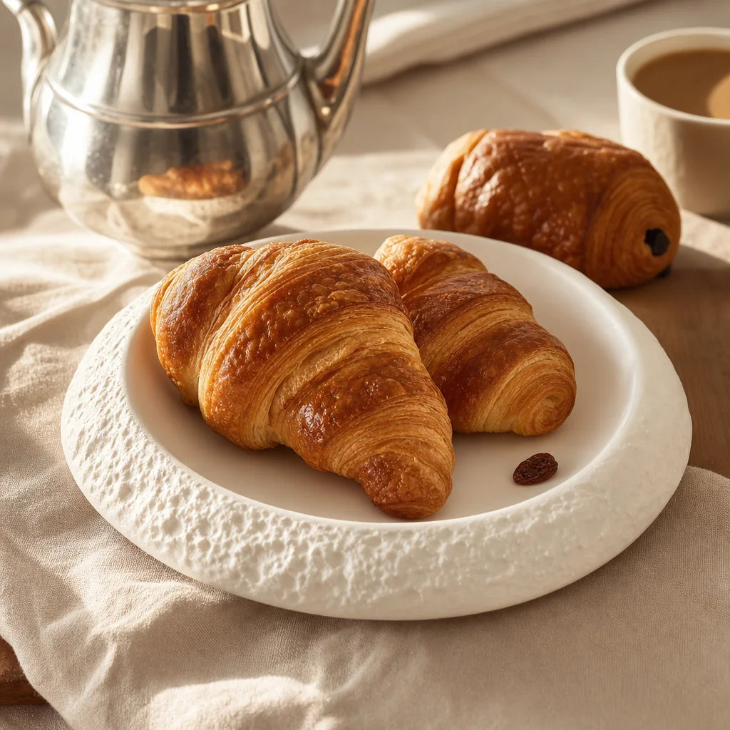 Assiette Voile Albatre - Croissants beurre pain chocolat café