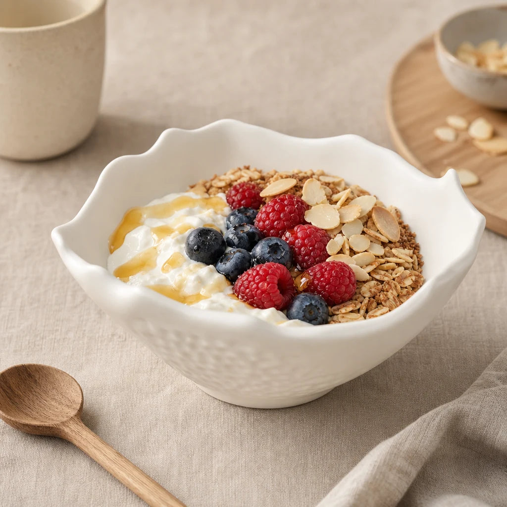 Bol Onde Albatre - Granola maison yaourt myrtilles framboises miel