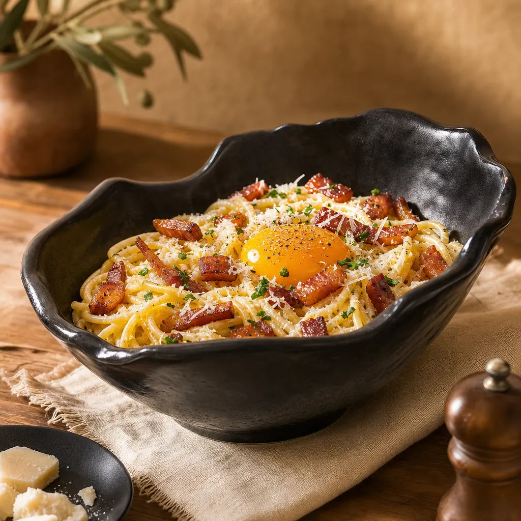 Saladier Onde Onyx - Spaghetti carbonara oeuf parmesan poivre
