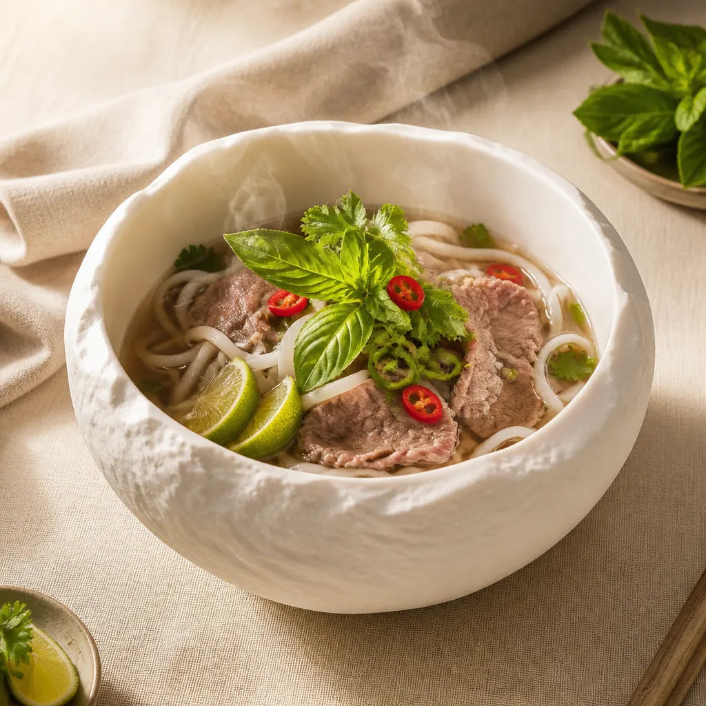 Assiette creuse Vasque Albatre - Pho vietnamien boeuf herbes piment