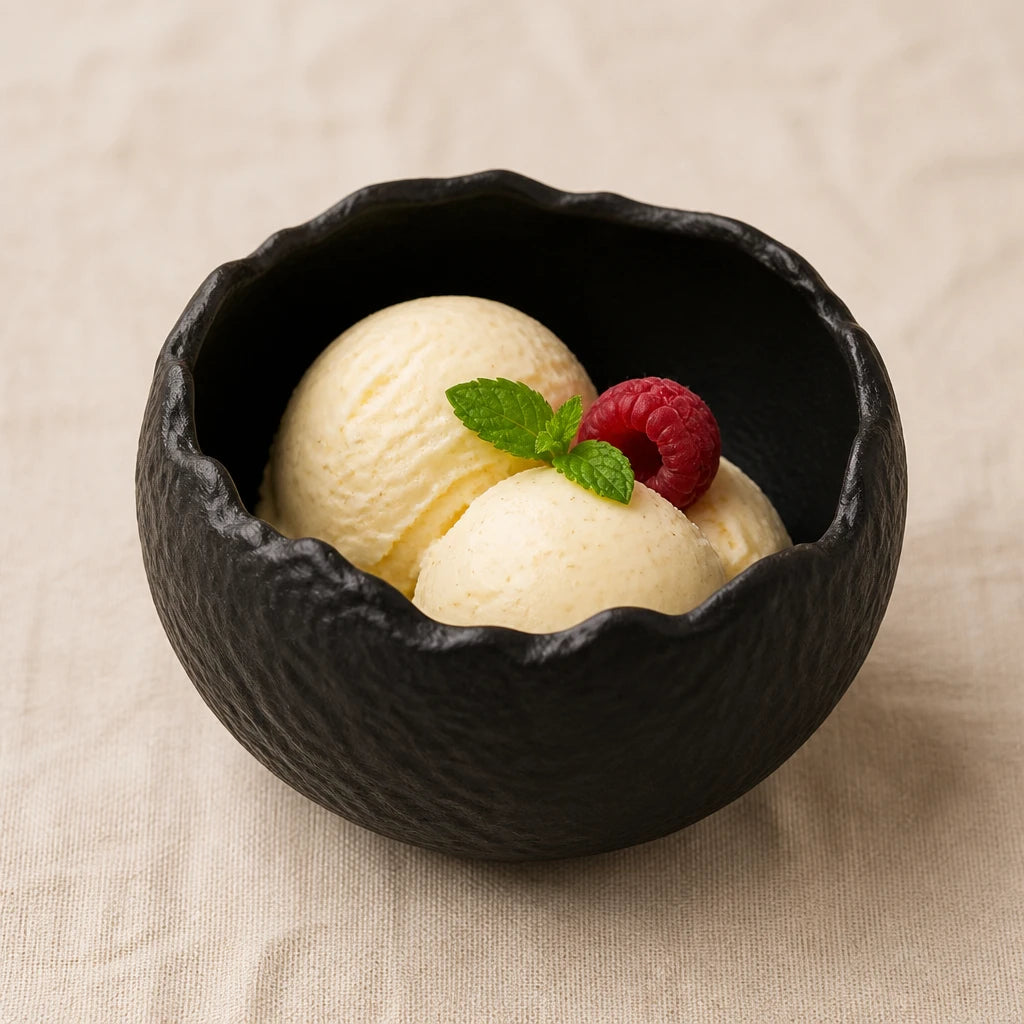 Bol Galet Onyx - Bol rempli de sorbet vanille - feuille menthe framboise