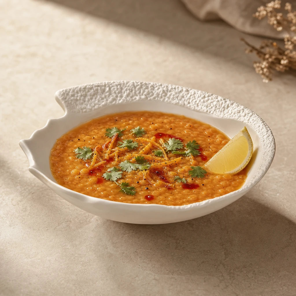 Assiette creuse Roche Albatre - Soupe lentilles corail coriandre