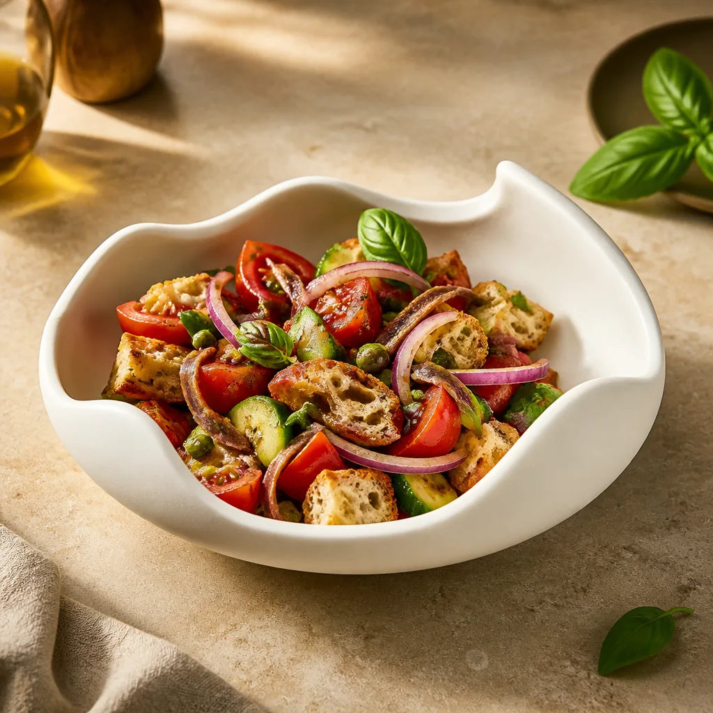 Assiette Crete Albatre - Panzanella tomates croutons basilic