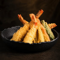 Assiette Halo Onyx - Tempura crevettes legumes dore croustillant