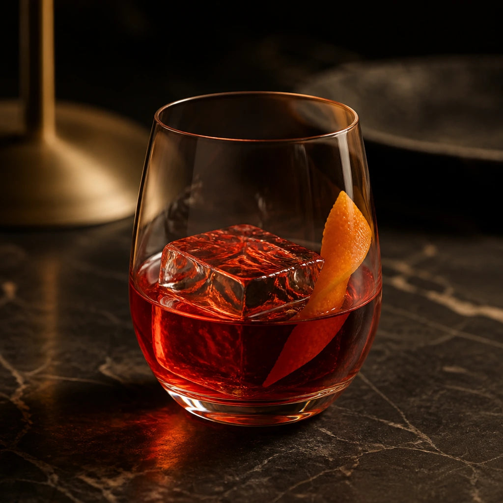 Set 2 verres Pur Ballon - Negroni cocktail rouge glacon zeste