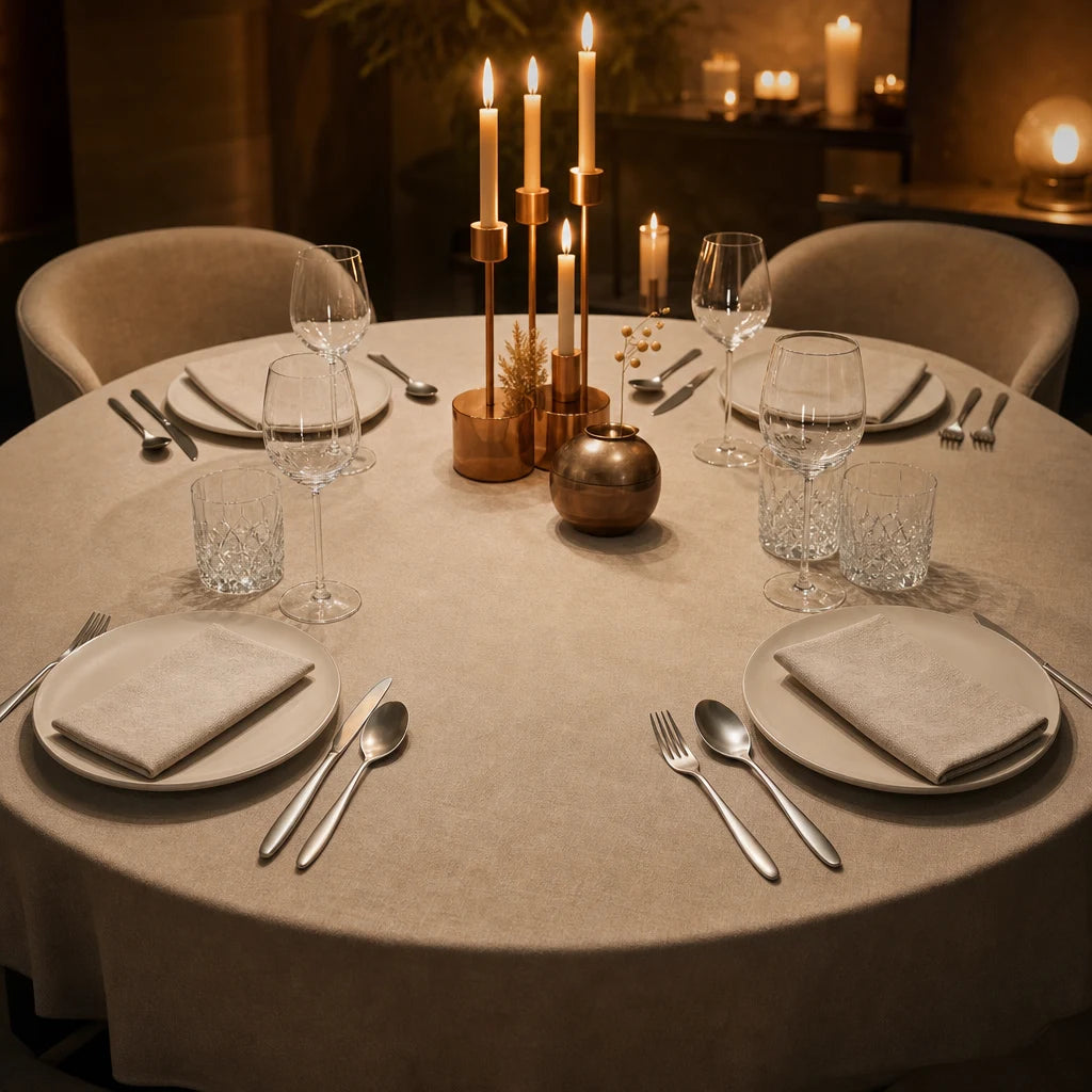 Set 4 couverts Velours - Table dineu chic grand angle lin chandelier