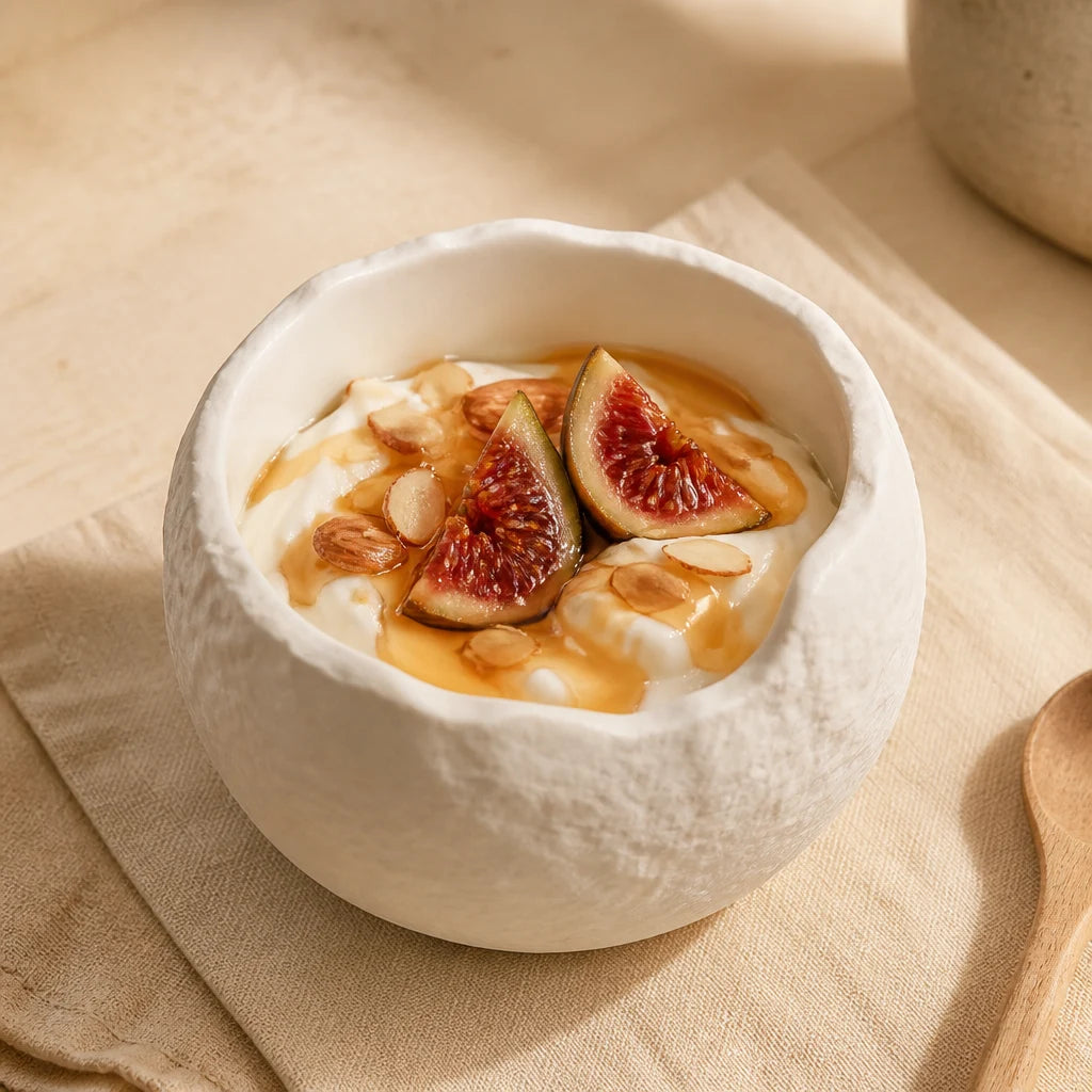Bol Galet Albatre - Yaourt grec miel ambre et figues fraiches mediterraneen